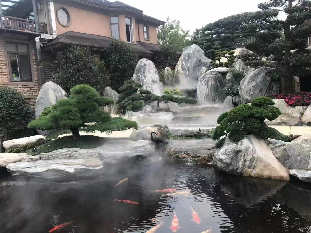 高檔別墅假山魚池水景